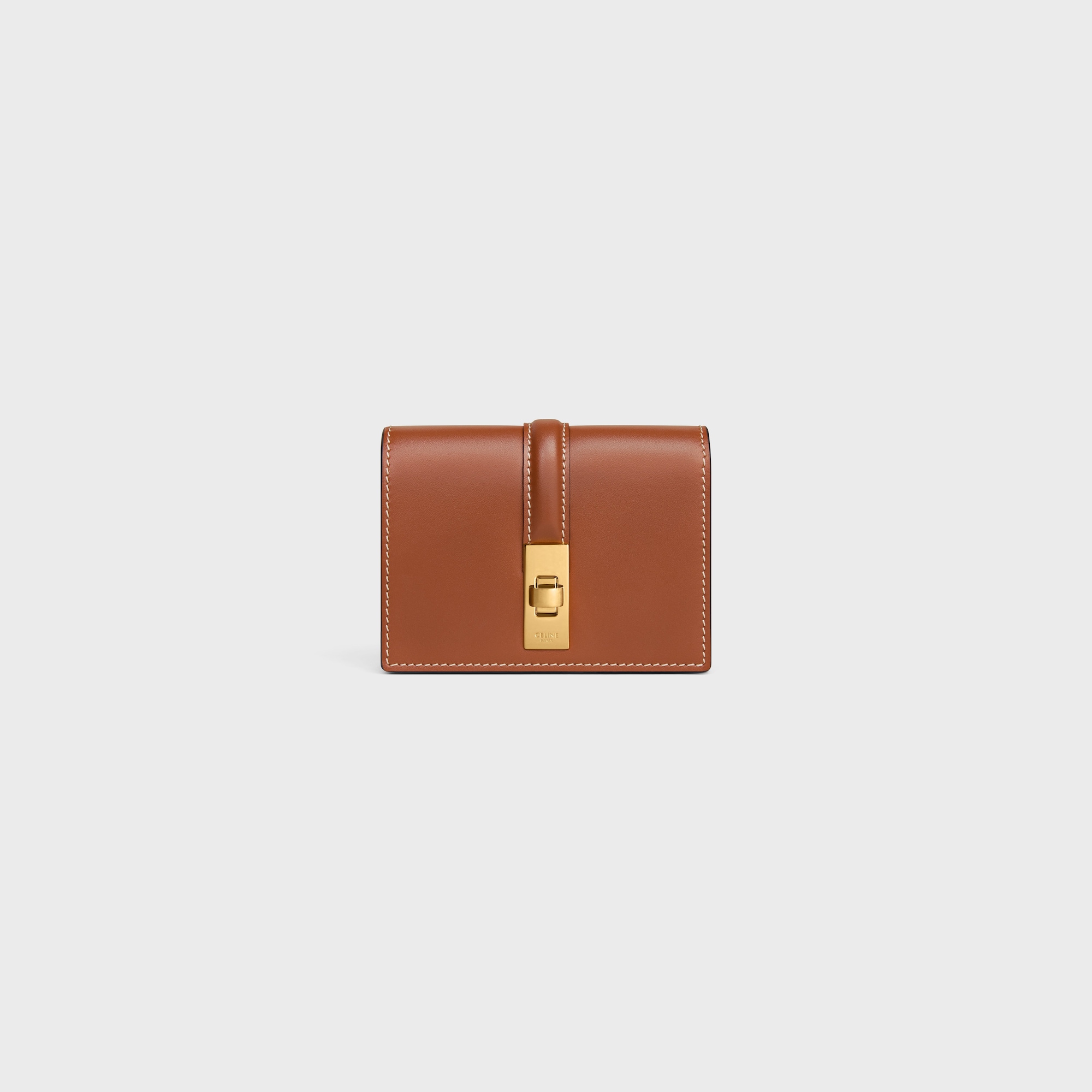 CARD HOLDER WITH FLAP 16 IN SATINATED CALFSKIN TAN - Image 1